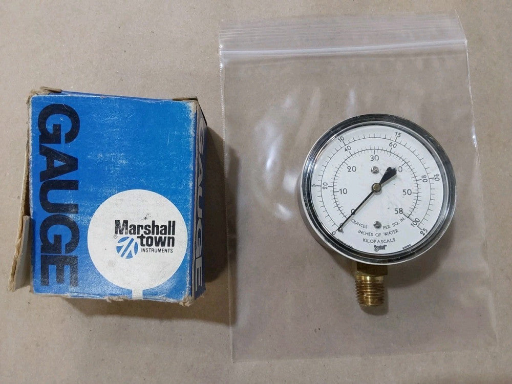 Marshall Town Gauge 0-25, 0-100, 0-58 Kilopascals Inches of Water Gauge 89894