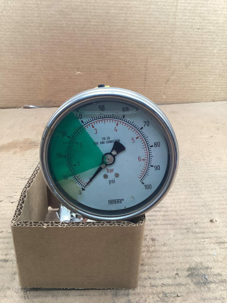 Wika Commercial Pressure Gauge: Liquid-Filled, 0 to 100 psi