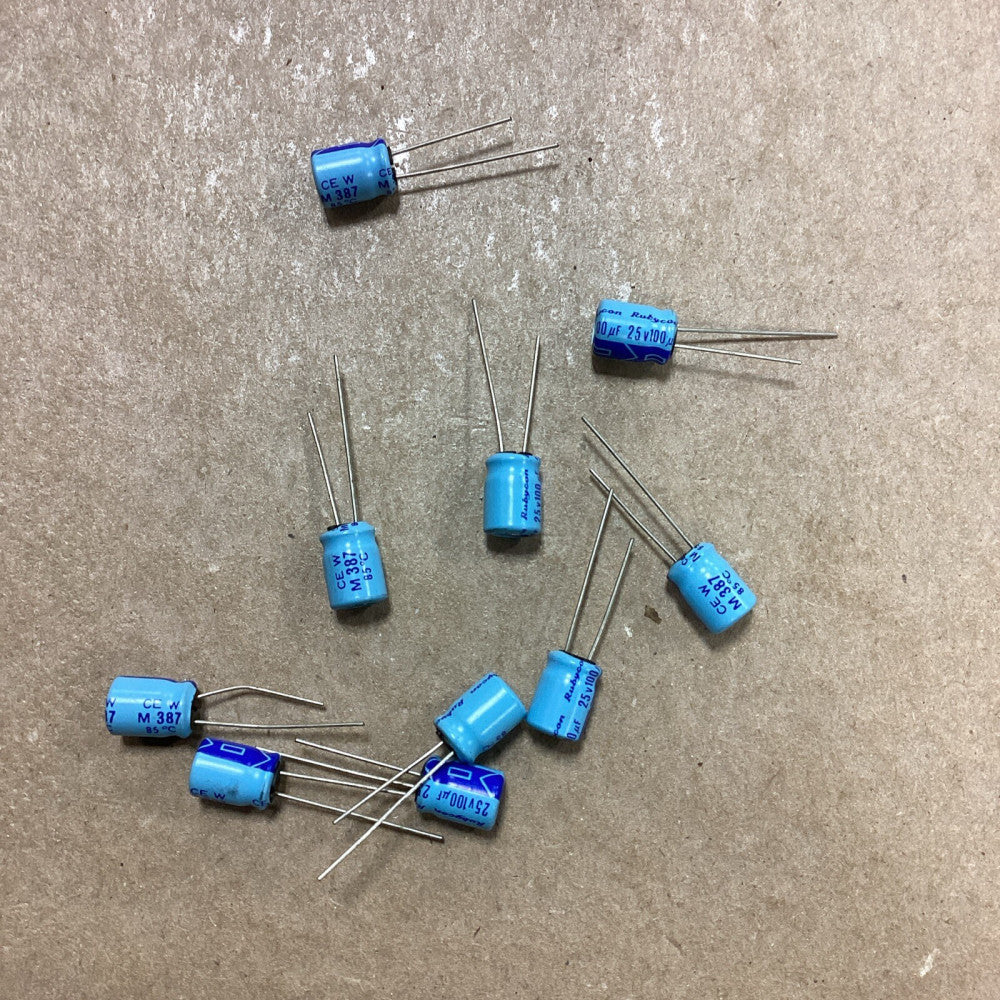 100uF 25V 85C Electrolytic Capacitor Rubycon Radial Lot Of 10 C8
