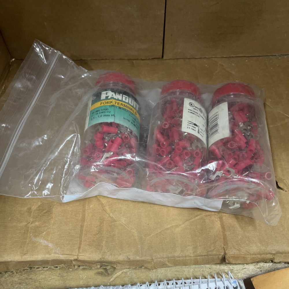 LOT OF 3 PANDUIT FORK TERMINALS PV18-8F-CY STUD VINYL INSULATED 100 PCS