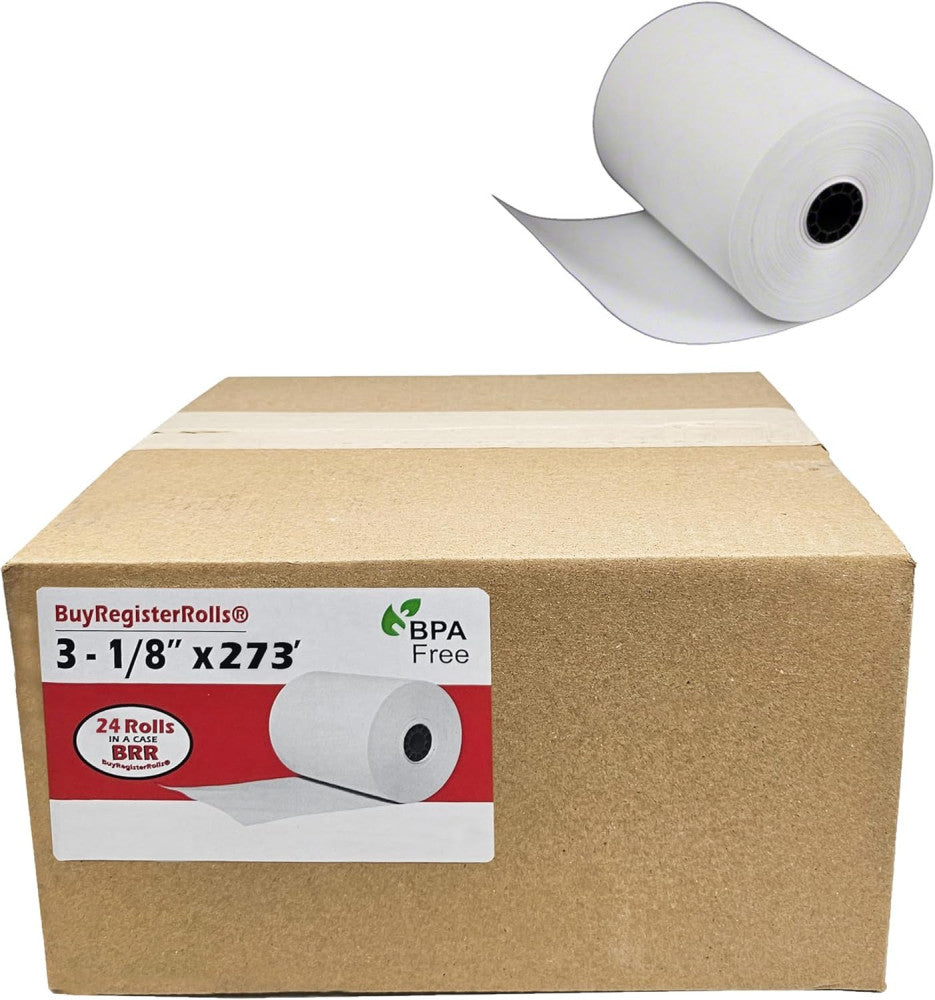 (24 Extra Large Rolls) 3 1/8 X 273 Thermal Paper Receipt Rolls Fits All Clover P