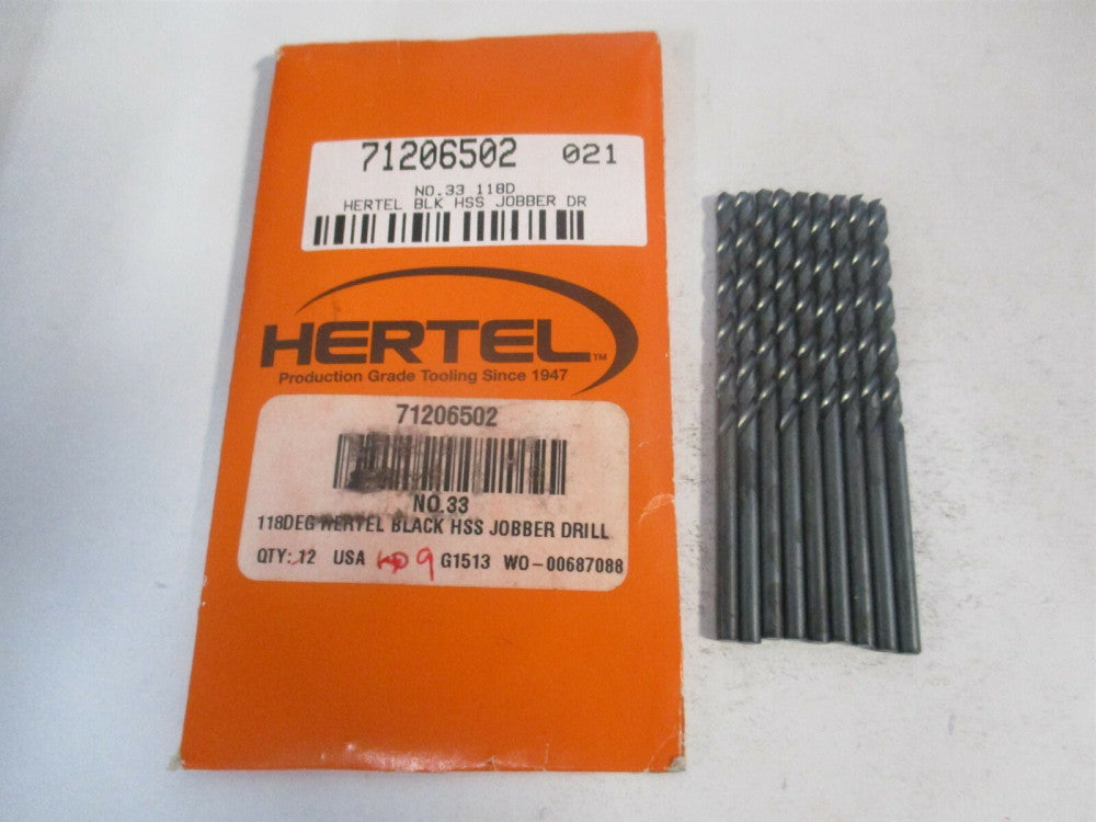 (71206502) #33 1-1/2" x 2-5/8" OAL 118° HSS Spiral Jobber Drill - Pack of 9