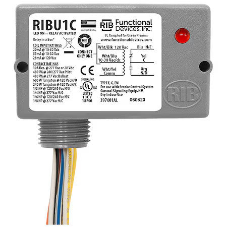 Functional Devices-Rib Ribu1c Enclosed Pre-Wired Relay,10A At 277Vac,Spdt