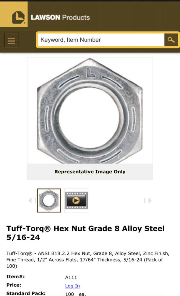 lawson A111M01 Hex Nut Tuff-torq 5/16-24 SAE Nos Surplus Bag Of 250