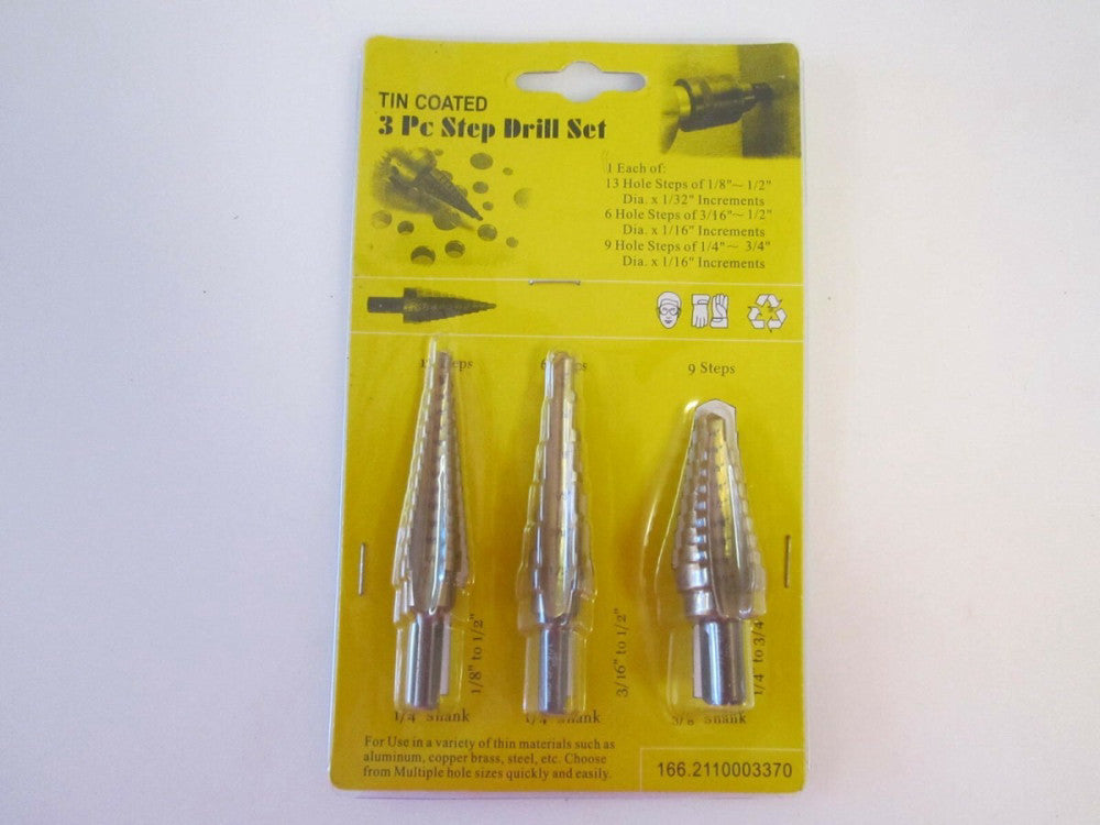 NuLine (166.2110003370) 1/8-3/4 SIZE W/28 TiN Coated Step Drill Set - 3 Piece 