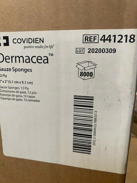 (Case of 8,000) COVIDIEN DERMACEA™ 441218 2" X 2" 12 PLY GAUZE SPONGES
