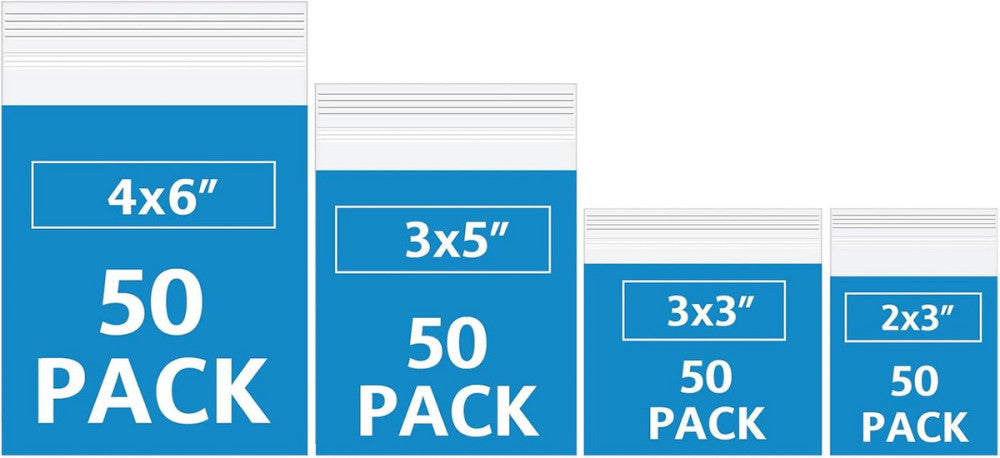 200 Pack Small Plastic Bags for Jewelry, Mini Baggies 4 Assorted Sizes. 2X3 3X3 