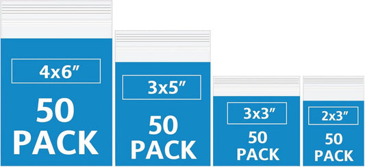 200 Pack Small Plastic Bags for Jewelry, Mini Baggies 4 Assorted Sizes. 2X3 3X3 