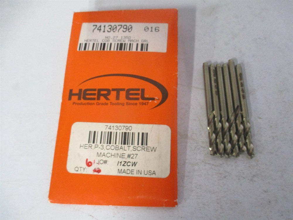 (74130790) #27 135° 1 x 2-1/16" OAL Spiral Cobalt Screw Machine Drill Bit- Qty 6