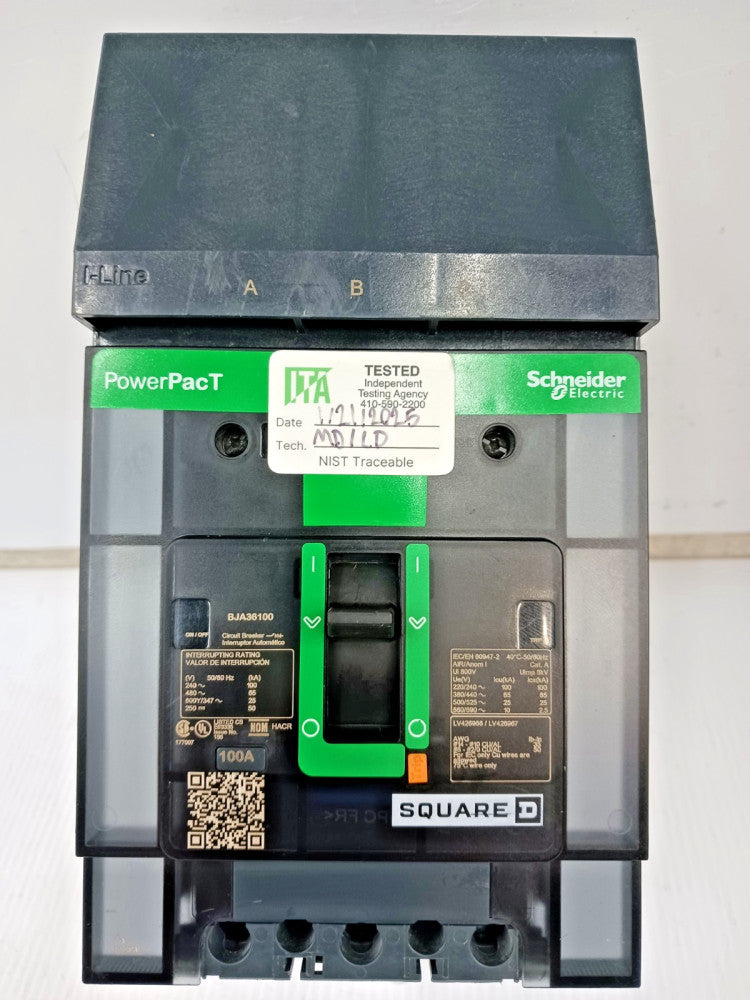 Square D PowerPacT 100 Amp I-Line Circuit Breaker 3 Pole 600Y/347 VAC BJA36100