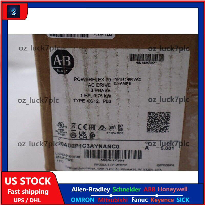 ALLEN-BRADLEY 20AD2P1C3AYNANC0 POWERFLEX 70 1 HP AC DRIVE  US Free Tax