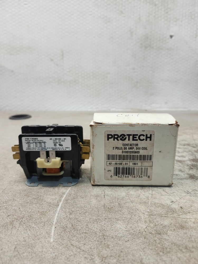 NEW IN BOX PROTECH CONTACTOR 24VAC COIL 240-277V 50-60HZ 2 POLE 3100Y20Q603