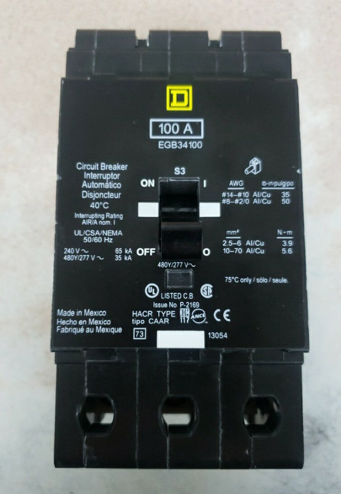 New Take Out! Square D EGB34100 100A Bolt-On 277V Circuit Breaker 3P NT