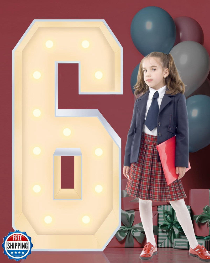 4FT Plastic Marquee Numbers 6, Light up Numbers Made of Corrugated Plastic Bo