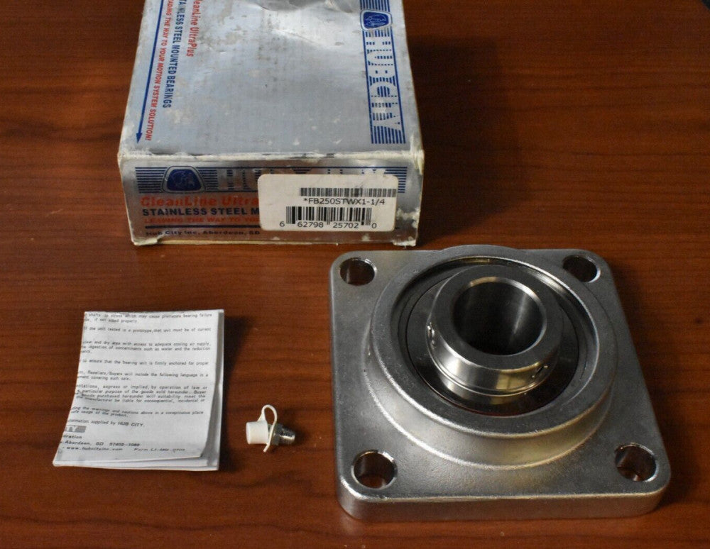 Hub City FB250STWX1-1/4 Stainless Steel Flange Mount Bearing 4-Bolt, 1-1/4" Bore