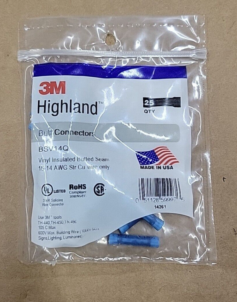 LOT OF 7 BAGS 3M Highland BSV14Q Vinyl Insulated Butt Connectors 16-14 AWG Wire