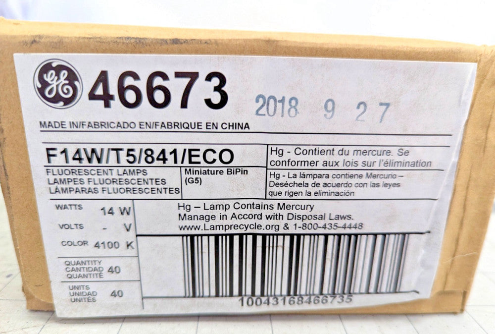 Case of 40 22 in GE 46673 F14W/T5/841 1350 Lumens 4100 Kelvin 36,000 Hours [C8S3