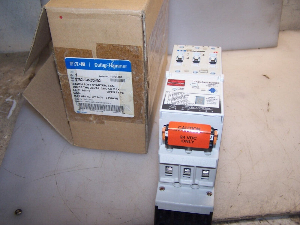 NEW EATON S752L04N3DV02 54MM SOFT STARTER 1-1/2 HP 240 VAC 7.6 AMP COIL 24 VDC 