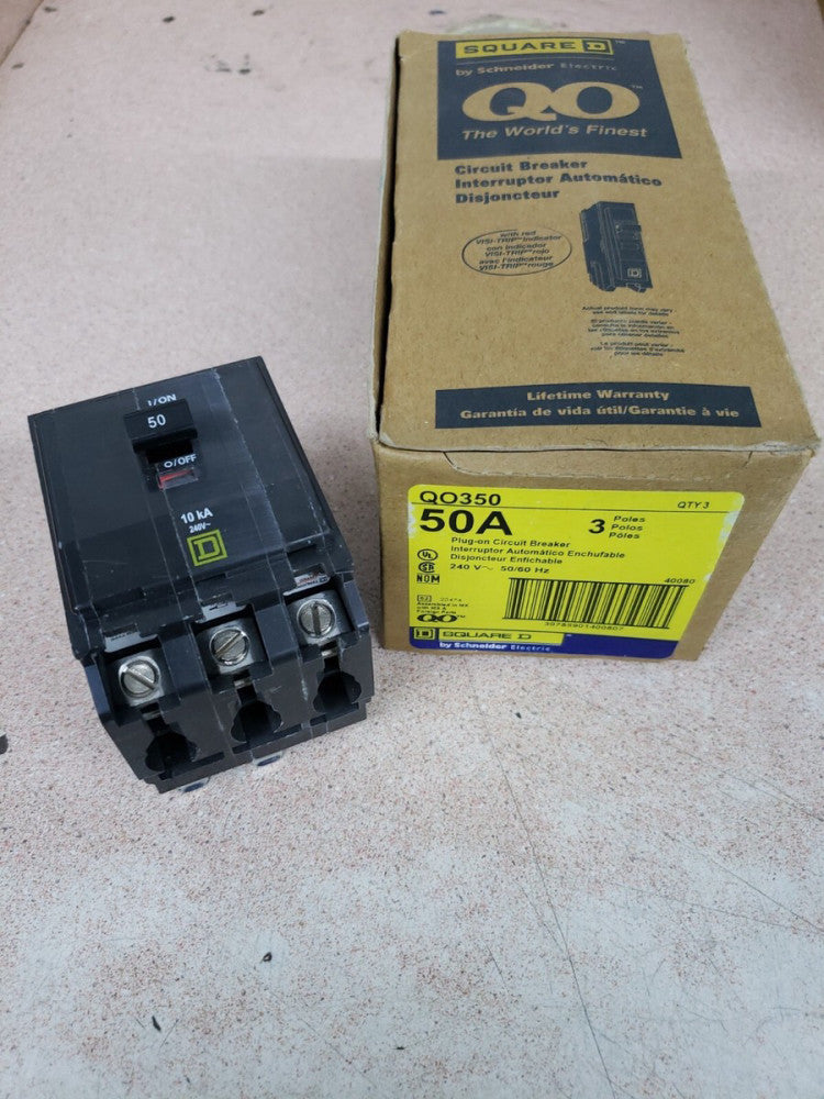 1 NEW Square D QO350 3 Pole 50 A  240V Miniature Circuit Breaker