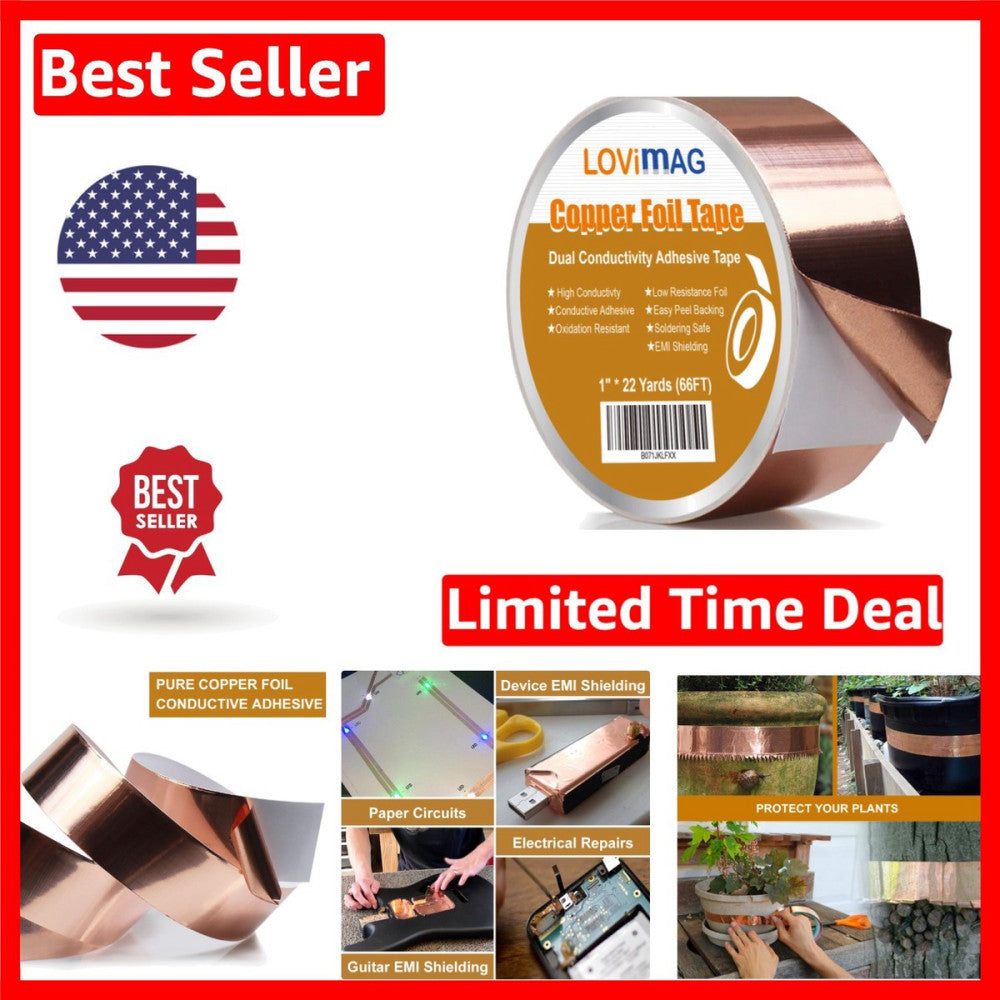 Versatile 1" Copper Foil Tape - 66 FT for Crafting, Electrical Repairs & Plants