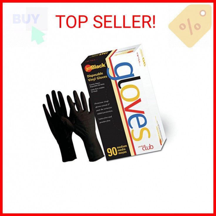 Product Club JetBlack Vinyl Gloves, Black, Large, 90 Count