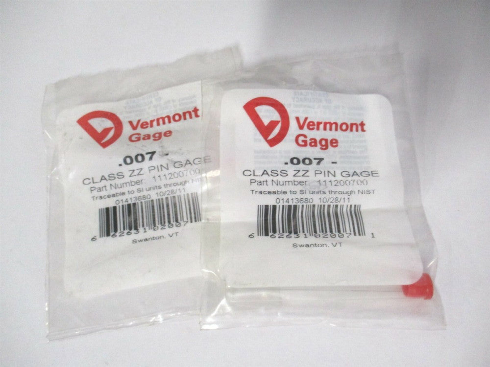 Vermont Gage (111200700) 0.007" Diam Class ZZ Minus Plug & Pin Gage - Lot of 2