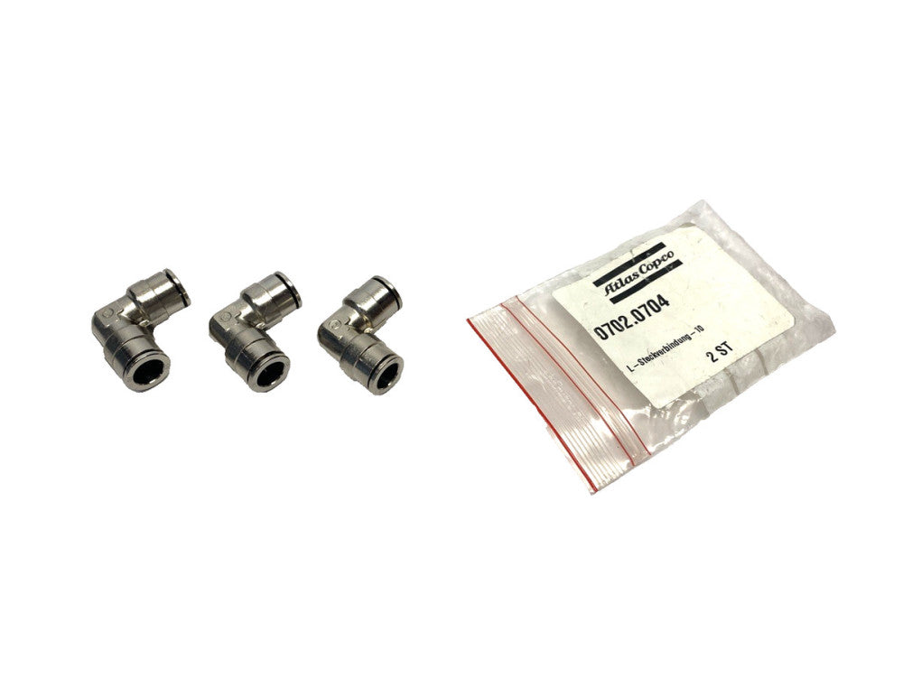 Atlas Copco 0702.0704 Elbow L Fitting, 10mm Push Connect, 702.0704 LOT OF 3