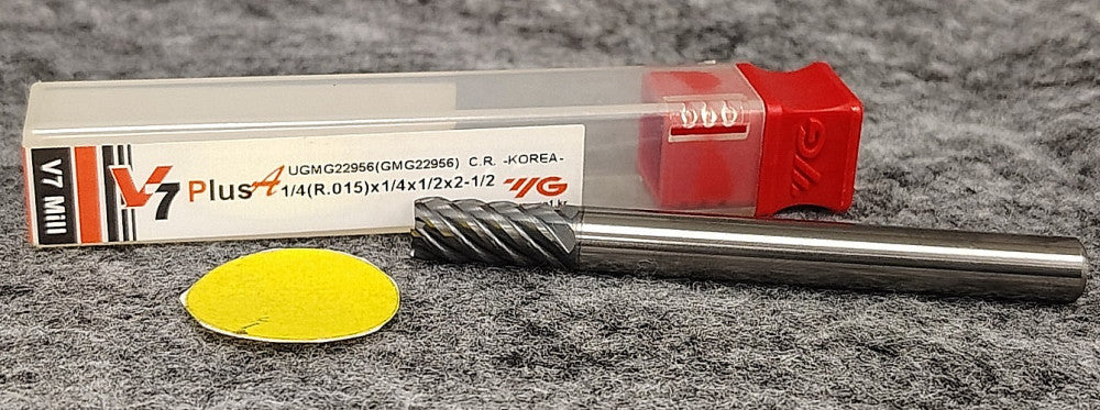 YG-1 6 FLUTE 1/4" CORNER RADIUS CARBIDE ENDMILL 45° HELIX  OAL 2-1/2" UGMG22956