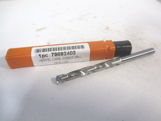 (79892402) #6 1-3/4" x 3" OAL 118° Solid Carbide Regular Spiral Jobber Drill 