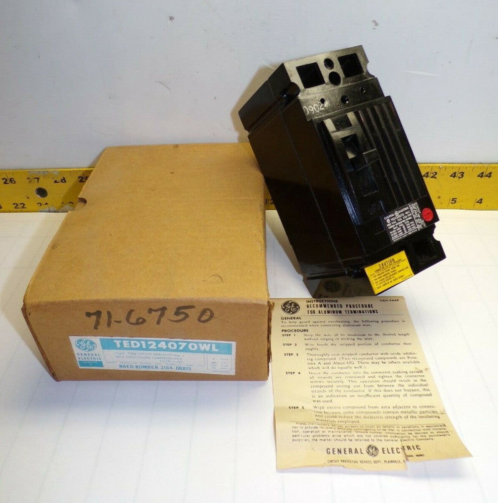 NEW GE 70 AMP CIRCUIT BREAKER 480 VAC / 250 VDC 2 POLE  TED124070
