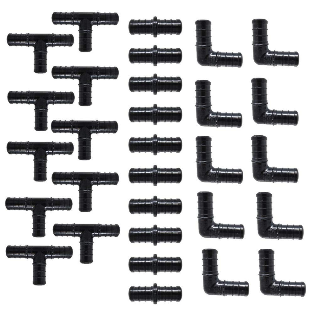 (30) 1/2" Black Poly Alloy PEX Fittings 10 pcs Each: Elbow, Coupler, Tee for ...