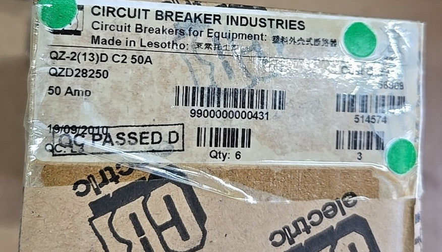 CBI Box of 6 QZD28250 50 Amp 2 Pole Circuit Breaker