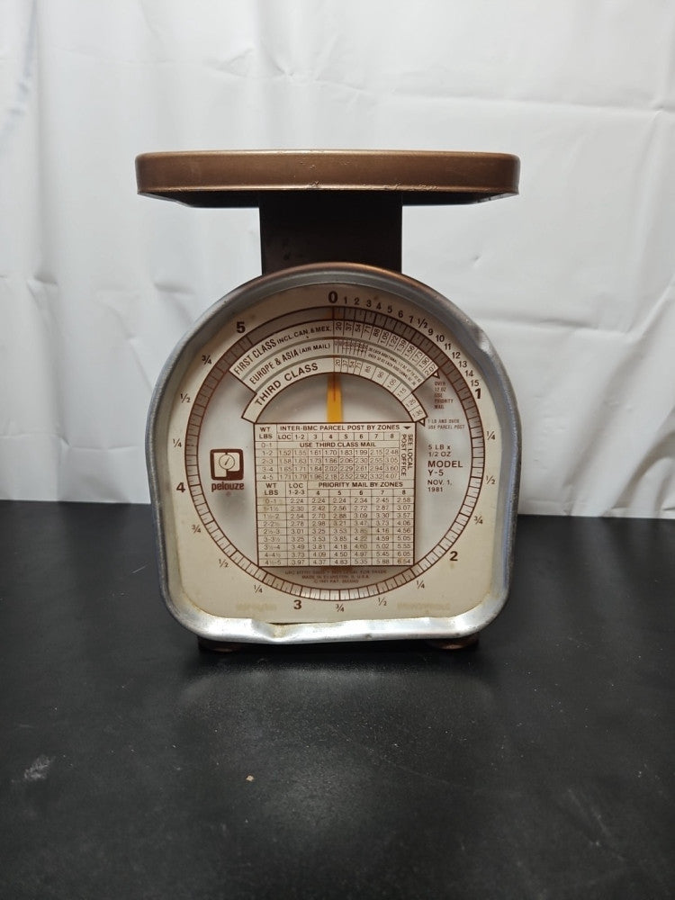 Vintage 1981 Pelouze 5 Lb Postal Scale Model Y-5 Brown Metal Analog Scale