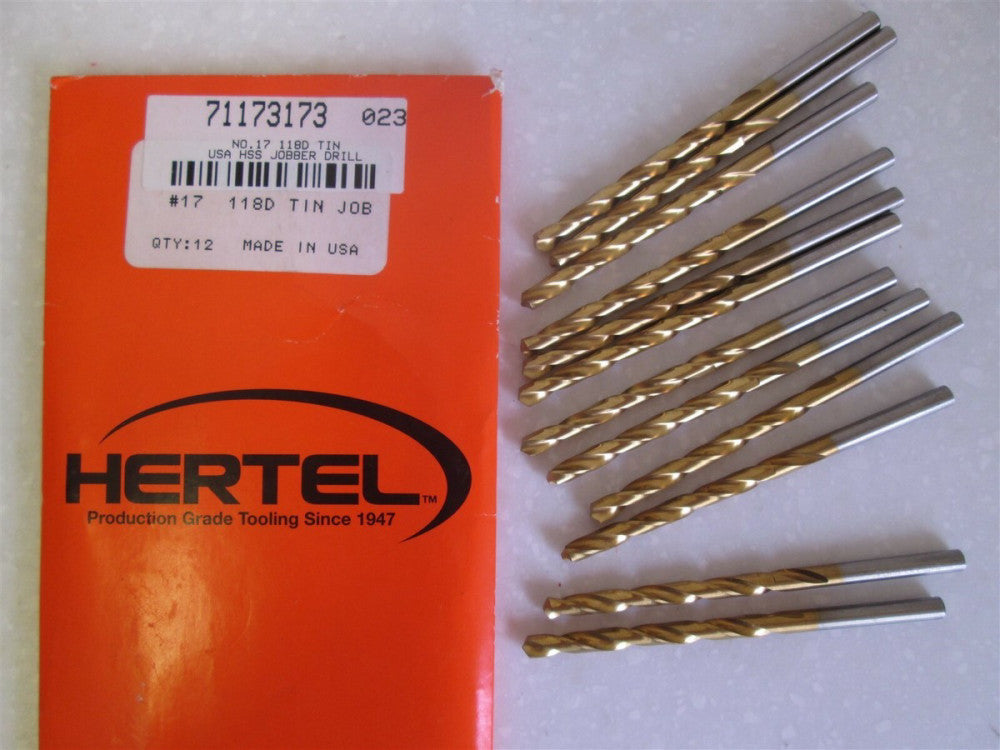 Lot of 12 - #17 Jobber Length HSS TiN 118 Degree Drill Bits NEW USA