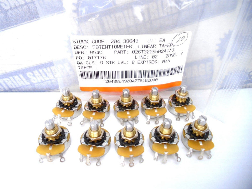(10 Pcs.) POTENTIOMETER - 026T320S202A1A3 - 5K OHMS - Solder Lug - 280° - (NEW)