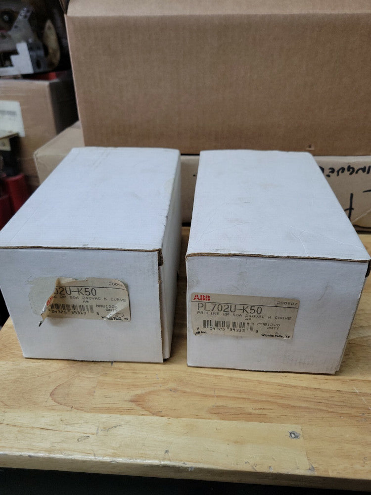 1 NEW ABB PL702U-K50 2  Pole 50 Amp 240V K Curve Circuit Breaker