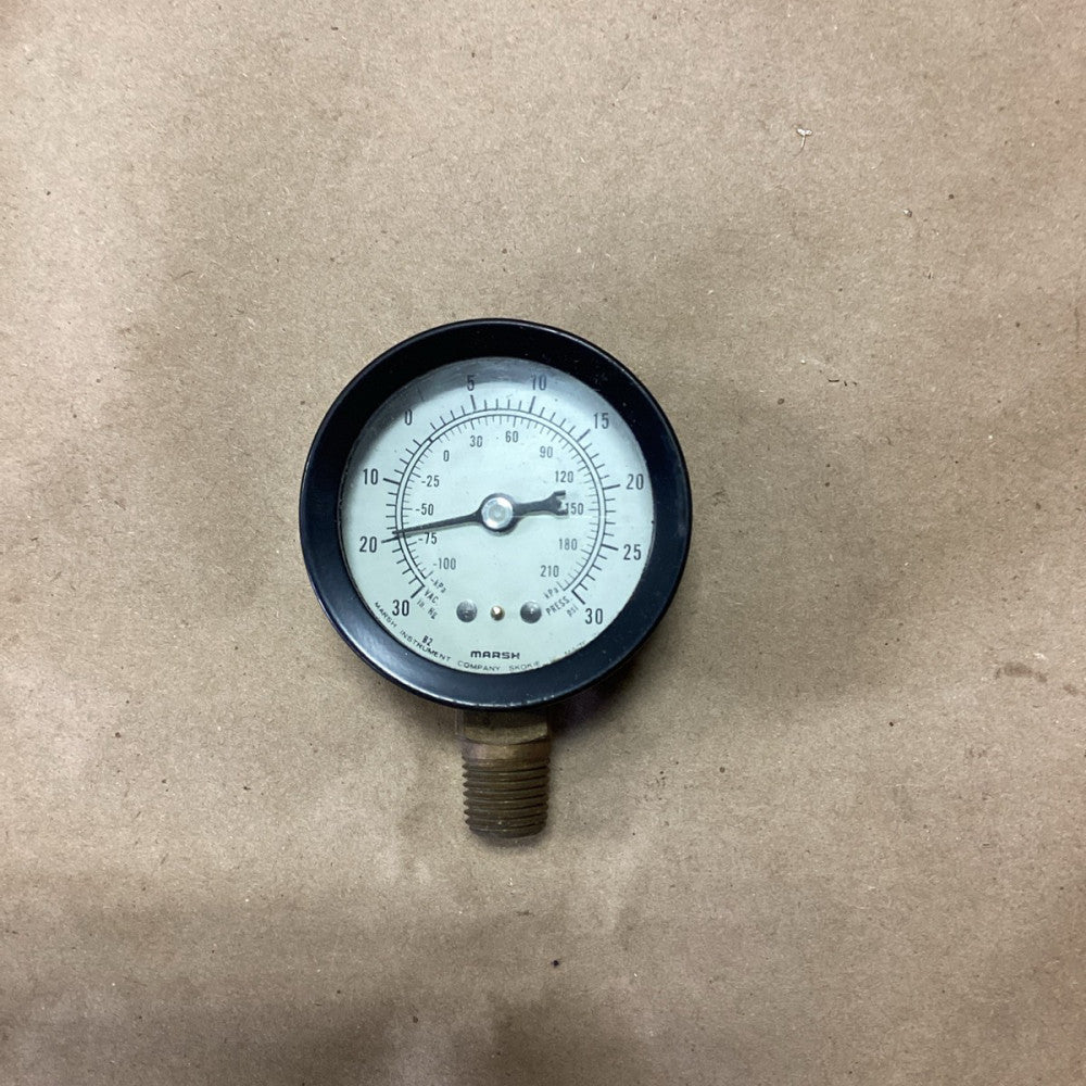 MARSH 30 in Hg vac 30 psi Pressure Gauge 3-3/4" Diameter 1/4" NPT Bottom Connect