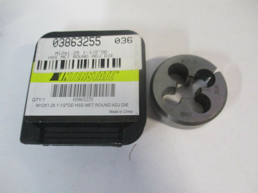 (314-1744) M12x1.25 Metric Fine 1-1/2" High Speed Steel Round Adjustable Die 