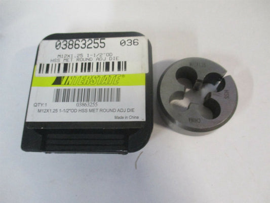 (314-1744) M12x1.25 Metric Fine 1-1/2" High Speed Steel Round Adjustable Die 