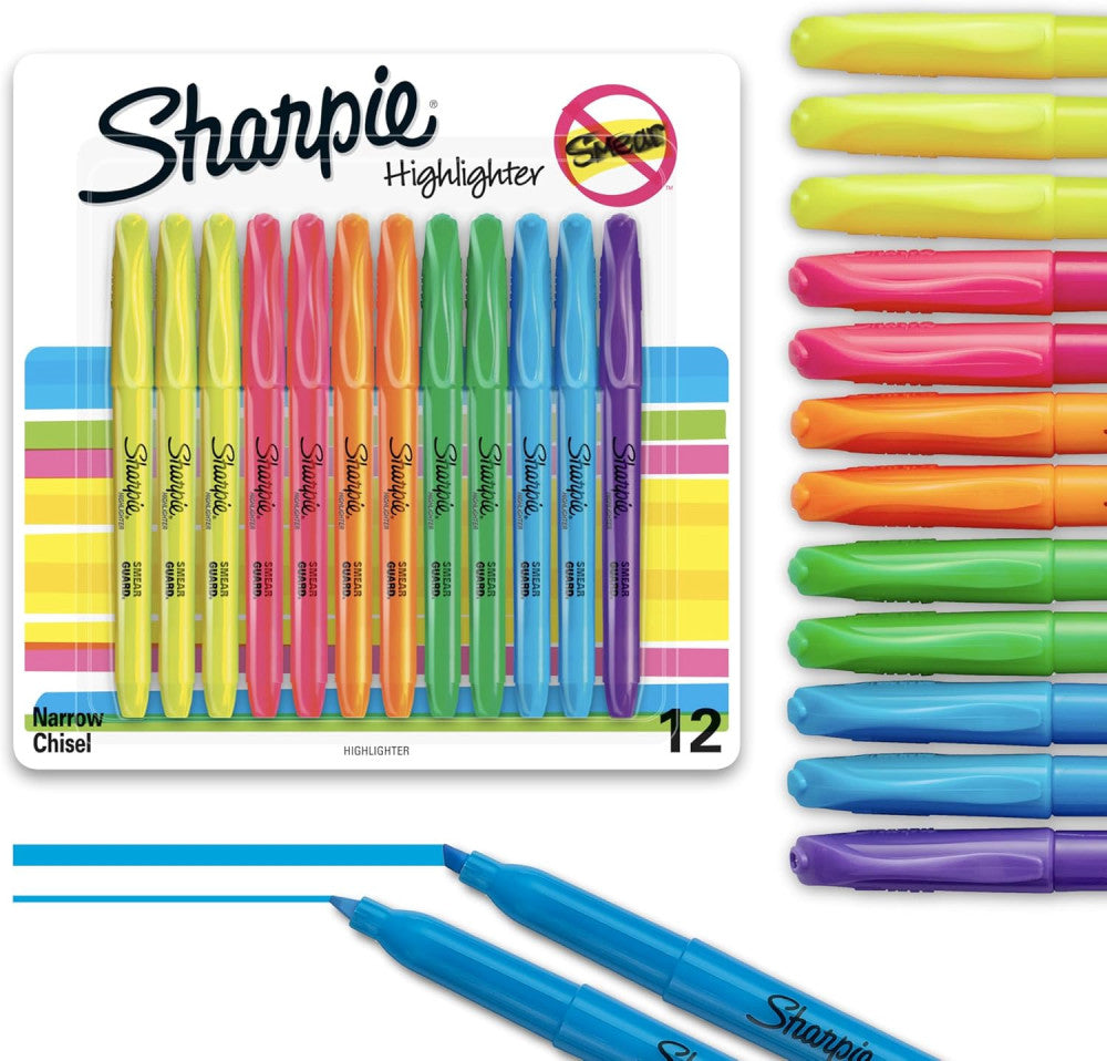 Pocket Style Highlighters, Chisel Tip, Assorted Fluorescent, 12 Count - Quick Dr