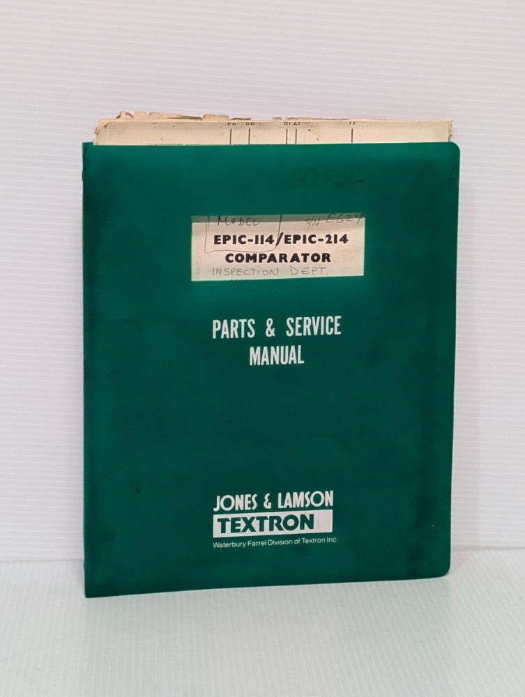 Jones & Lamson Textron EPIC-114/ EPIC-214 Comparator Parts & Service Manual