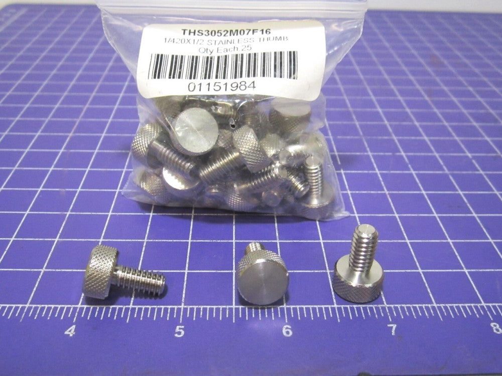 Electro Hardware 303 SS 1/4-20 Knurled Head Thumb Screws 1/2 Head Dia. Qty-25