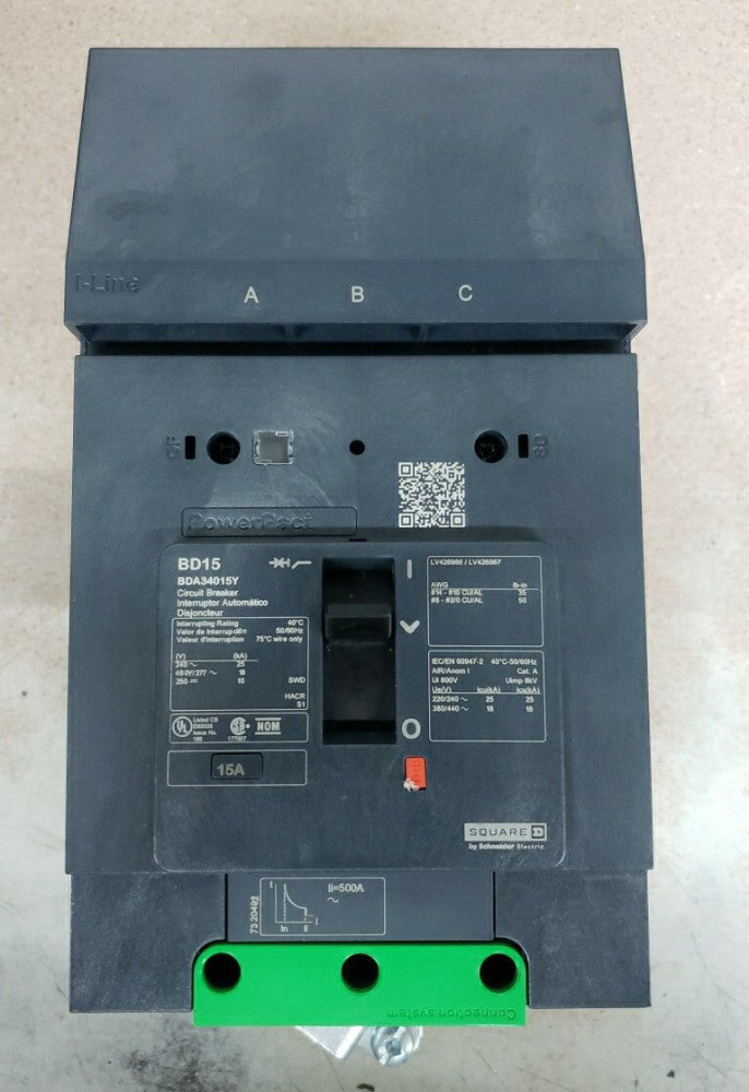 New Take Out! Square D BDA34015Y PowerPacT I-line 15amp 480v 3 Pole