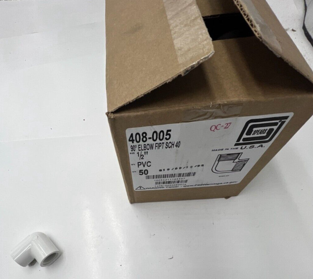 QTY 50 Spears PVC Fitting 90-Degree Elbow FIPT Sch 40, 1/2” 408-005