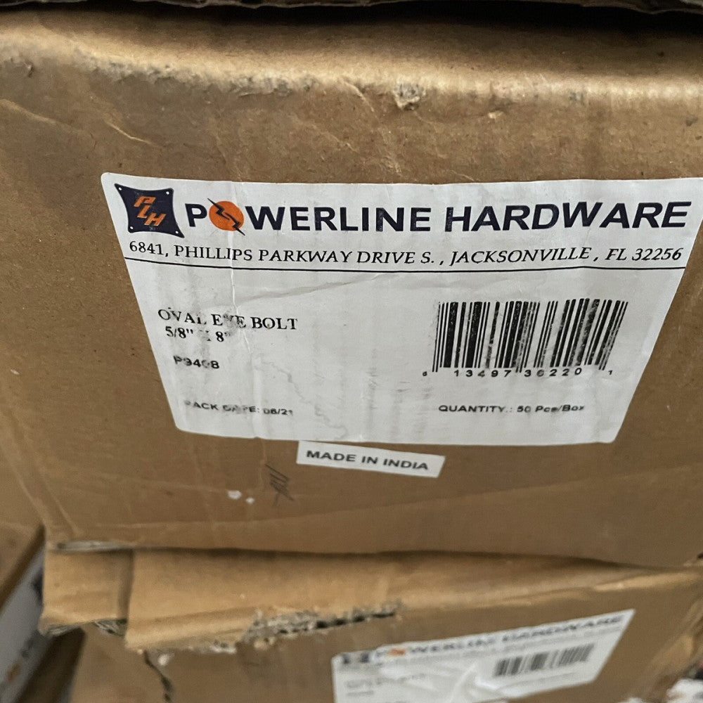 5/8" Forged Oval Eye Bolt, 8" Length By Powerline Hardware P9408 (1 CASE OF 50)