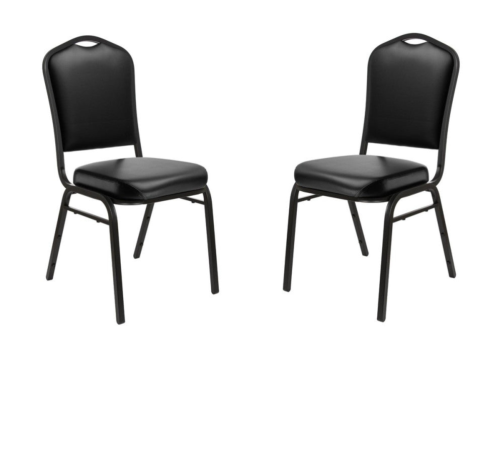 Vinyl Padded Stackable Banquet Chair, Black Vinyl Upholstery, Durable Steel F...
