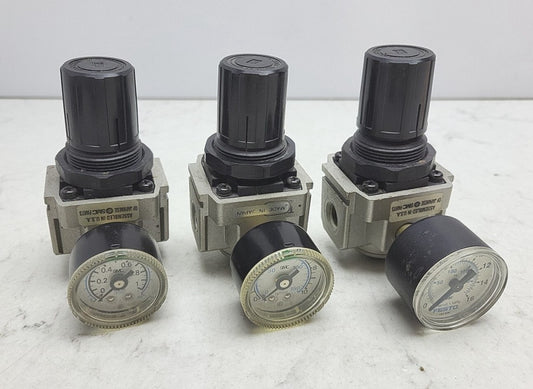 3 Pack Smc AR2500 Pneumatic Air Pressure Regulator *Misc Pressure Gauges See Pic