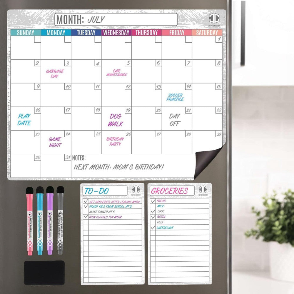Dry Erase Magnetic Calendar for Refrigerator 16.5x13; 2 Wide 16.5"W x 13"H 