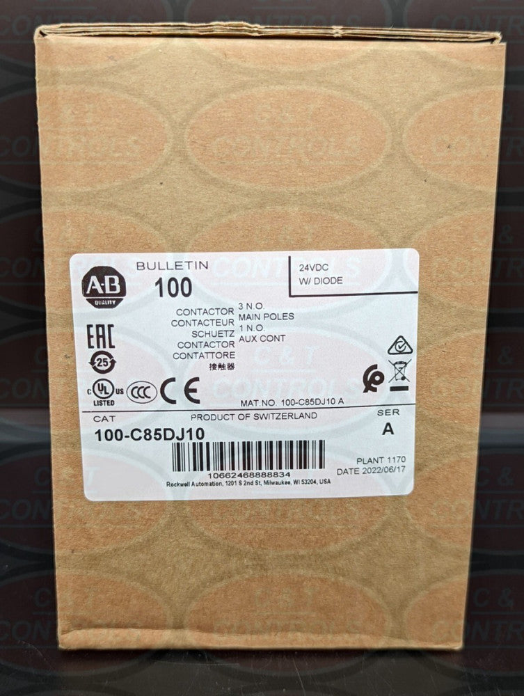 Allen Bradley 100-C85DJ10 24V DC 85AMP Contactor 1N.O. Aux NEW IN BOX USA