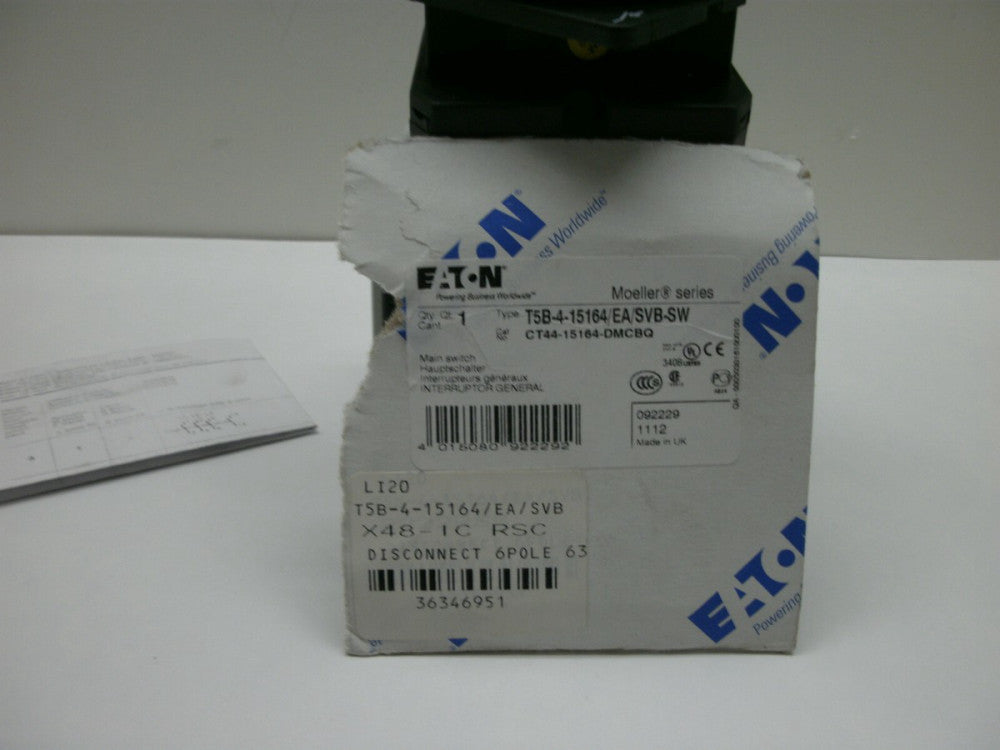 EATON T5B-4-15164/EA/SVB-SW ROTARY CAM SWITCH 63 AMP 6 POLE 690V AC NEW NO BOX